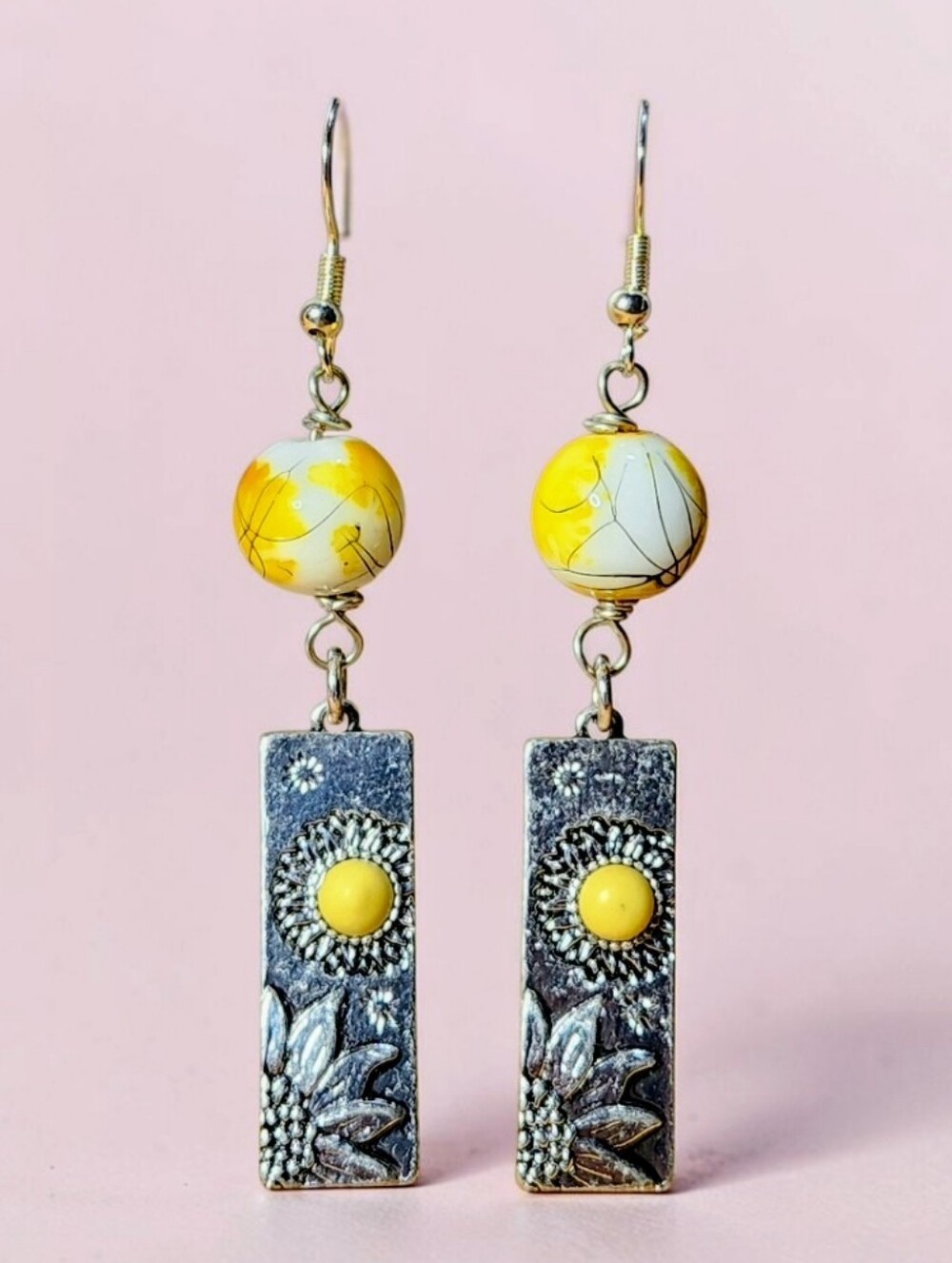 Yellow Marble Agate Drop Earrings - Women Jewelry